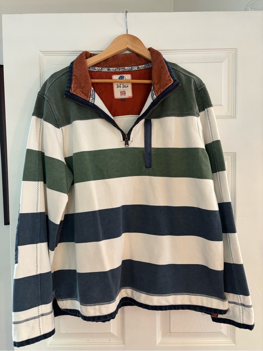 Fat Face Airlie Navy and Green Panel Quarter Neck Sweatshirt